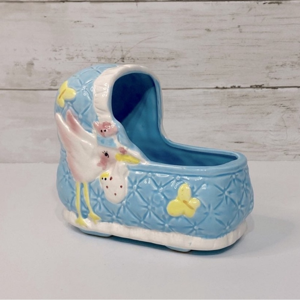 Vintage INAPCO Ceramic Blue Baby Bassinet Planter